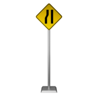 3D illustration of a narrowing road sign on the left side of the road png