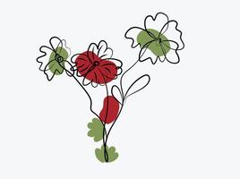 Hand drawn flat design simple flower outline vector