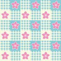 Pastel flower seamless pattern on gingham tartan plaid texture background vector