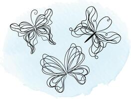 Butterfly outline with drawn details collection vector