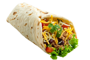 delizioso burrito pieno con carne, formaggio, e lattuga png