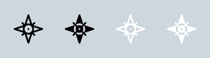 Brújula icono conjunto en negro y blanco. exploración señales ilustración. vector