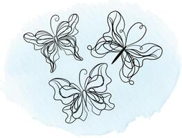 Butterfly outline with drawn details collection vector