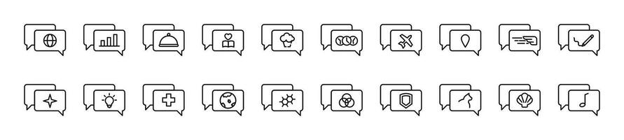 conjunto de Delgado línea íconos de habla burbuja. editable ataque. sencillo lineal ilustración para web sitios, periódicos, artículos libro vector