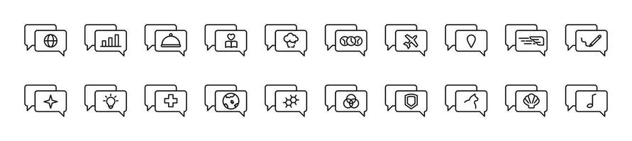 Set of thin line icons of speech bubble. Editable stroke. Simple linear illustration for web sites, newspapers, articles book vector