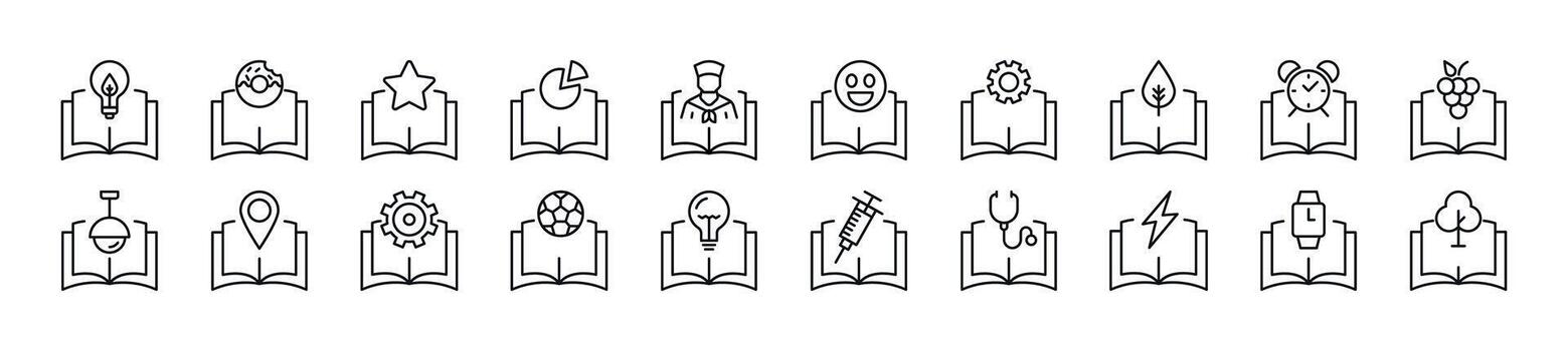 paquete de lineal símbolos de artículos terminado libros. editable ataque. lineal símbolo para web sitios, periódicos, artículos libro vector