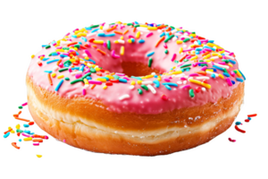 Pink Frosted Donut With Sprinkles png