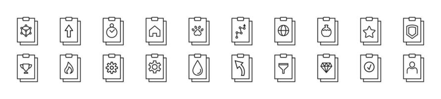 Pack of line icons of clipboard. Editable stroke. Simple outline sign for web sites, newspapers, articles book vector