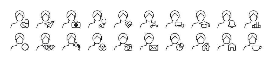 Male user linear icons collection. Editable stroke. Simple linear illustration for web sites, newspapers, articles book vector