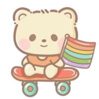 Handdrawn illustration Cute kawaii yellow teddy bear pride month Lgbt Rainbow clipart pastel color greeting card party invitation png