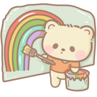 Handdrawn illustration Cute kawaii yellow teddy bear pride month Lgbt Rainbow clipart pastel color greeting card party invitation png