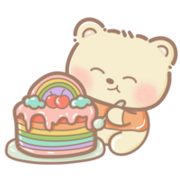 Handdrawn illustration Cute kawaii yellow teddy bear pride month Lgbt Rainbow clipart pastel color greeting card party invitation png