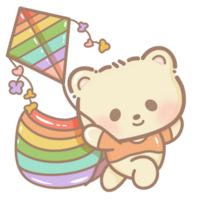 Handdrawn illustration Cute kawaii yellow teddy bear pride month Lgbt Rainbow clipart pastel color greeting card party invitation png
