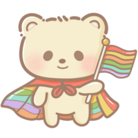 Handdrawn illustration Cute kawaii yellow teddy bear pride month Lgbt Rainbow clipart pastel color greeting card party invitation png