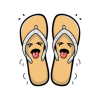 A pair of cartoon-styled flip-flops with happy faces and tongues sticking out is set against png