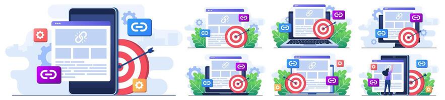 set of flat illustrations of link management concepts, Search engine optimization vector