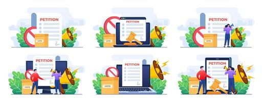 Set of flat illustrations of petition, Petition form, Making choice, balloting Paper, Democracy, Public appeal document, Complaint, Online petition vector