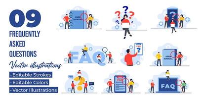Set of flat illustrations of frequently asked questions concepts, FAQ vector