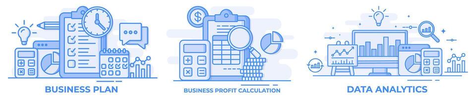 Flat illustration of data analytics, Business analysis, market research, product testing, Business profit or loss report, Payroll, salary, Business planning, business management vector