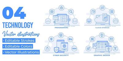 set of flat illustration infographics of technology concepts vector