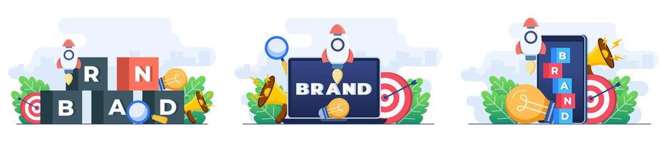 set of flat illustrations of Brand building vector