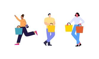 Collection of people carrying shopping bags with purchases illustration vector