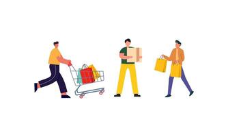 Collection of people carrying shopping bags with purchases illustration vector
