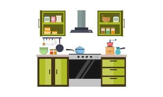 Home kitchenware, food and devices in color flat illustration vector