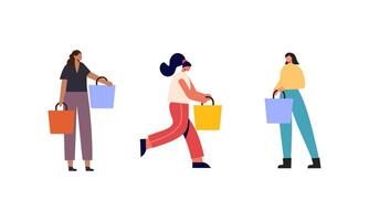 colección de personas que lleva compras pantalones con compras ilustración vector