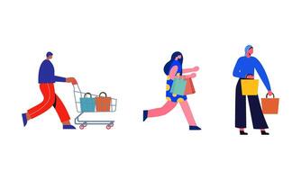 Collection of people carrying shopping bags with purchases illustration vector