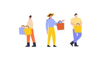 Collection of people carrying shopping bags with purchases illustration vector