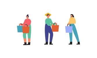 Collection of people carrying shopping bags with purchases illustration vector