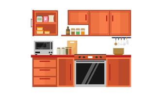 Home kitchenware, food and devices in color flat illustration vector