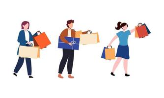 Collection of people carrying shopping bags with purchases illustration vector