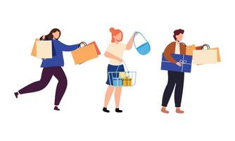 Collection of people carrying shopping bags with purchases illustration vector