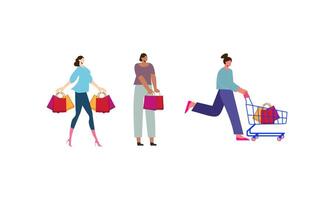 Collection of people carrying shopping bags with purchases illustration vector