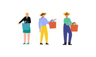 Collection of people carrying shopping bags with purchases illustration vector