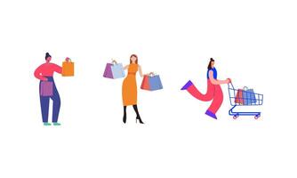 Collection of people carrying shopping bags with purchases illustration vector