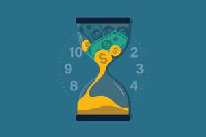 Time is Money. Economic Life with Hourglass and Financial Elements. vector