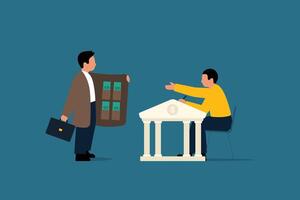 Business Deposit, Investment, Entrepreneurial Banking. Investor Depositing Funds at Bank. vector