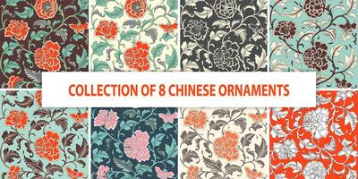 Ornamental colored antique floral hand drawn pattern. Chinese traditional flower graphic style background for template, cover page design, fabric, textile, decoration, cards, prin. vector