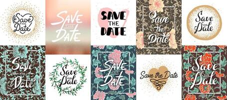 Set of save the date lettering posters, greeting cards, decoration, prints. Hand drawn typography design elements. Handwritten lettering. Modern ink brush calligraphy. vector