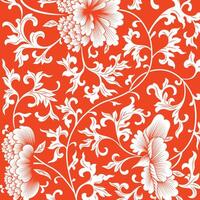 Pattern on red background with chinese flowers. vector