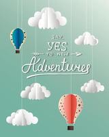 paper clouds and balloons card with hand drawn unique typography vector