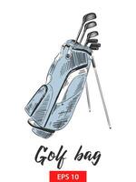 engraved style illustration for posters, decoration and logo. Hand drawn sketch of golf bag in colorful isolated on white background. Detailed vintage etching style drawing. vector