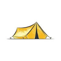 engraved style illustration for posters, decoration and print. Hand drawn sketch of camping tent in colorful yellow isolated on white background. Detailed vintage woodcut style drawing. vector