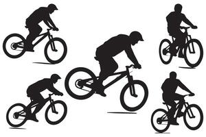 Black silhouettes of bmx rider jumping on a white background vector