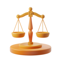 Balance de justice. équilibre et justice, icône 3d rendre, isolé sur transparent Contexte png