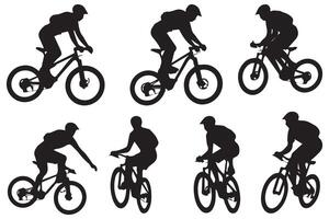 Cyclist jumping Silhouette set vector