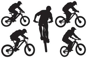 Black silhouettes of bmx rider jumping on a white background vector